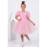 Mnk Baby&Kids Luvia Kısa Kol Kız Tütü Abiye Elbise M00811 PEMBE