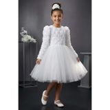 Mnk Baby&Kids Luvia Uzun Kol Kız Tütü Abiye Elbise M00810 BEYAZ
