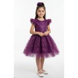 Mnk Baby&Kids Narince Kız Çocuk Abiye Elbise M00778 MÜRDÜM