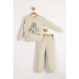 Mnk Baby&Kids Papatya Motif Kız Çocuk Eşofman EKRU MNK0620