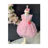 Mnk Baby&Kids Saç Bantlı Papatyalı Dantelli Bebek Elbise Pnpn146 Pembe