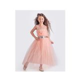 Mnk Baby&Kids Sapes Model Sırt Gipeli Tüllü Kız Çocuk Askılı Saten Abiye SOMON MNK0618