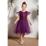 Mnk Baby&Kids Tüllü Kız Çocuk Kpl Elbise Mnk0526 Mürdüm