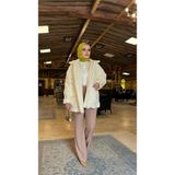 MNT001 Peluş Fermuarlı Mont - Ekru - Standart