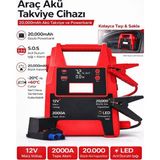Mo Dou 12V Araç Akü Takviye Cihazı 2000A 20000MAH Jump Starter Powerbank LED Işıklı Acil Marş - 20.000 mAh