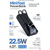 Mo Dou 22.5W Hızlı Şarj Mini Powerbank 10000MAH – Dahili Lightning & Type-C Kablolu Taşınabilir Şarj Cihazı, Dijital Göstergeli, Kompakt Premium Tasarım - Siyah