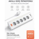 Mo Dou Akıllı Priz Termal Korumalı 5’li Priz 3680W | LED Işıklı Çoklu Çoklu Akım Prizi USB | Usb-C - Beyaz
