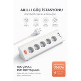 MO DOU Akıllı Priz Termal Korumalı 5’li Priz 3680W | LED Işıklı Çoklu Çoklu Akım Prizi USB | USB-C