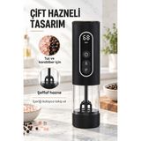 Mo Dou Elektrikli Tuz ve Karabiber Öğütücü Şarjlı Çift Hazneli LED Işıklı Dijital Ekranlı Baharat Değirmeni - Şeffaf