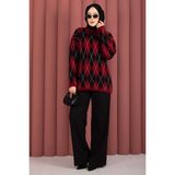 Mo Softie Baklava Desenli Triko Kazak Bordo-Siyah - Standart
