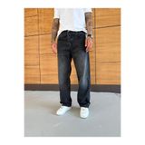 Mob Erkek Siyah Kimyasallı Straight Baggy Fit Bol Kesim %100 Pamuk Denim Loose Jeans Kot Pantolon