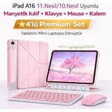 MobaxAksesuar Apple iPad 11.nesil A16 11INÇ/10.NESIL 10.9inç Kılıf Multi Skinpro + Klavye + Mouse + Kalem 4lü Set - iP 11/10.Nesil A16 - Pembe