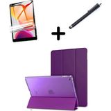 MobaxAksesuar Apple iPad 5. / 6. Nesil Air 1 / 2 9.7 Kılıf Set Pu Deri Smart Tablet Kilifi Ekran Koruyucu + Kalem - iP 9.7inç - Mor