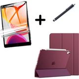 MobaxAksesuar Apple iPad 7. 8. 9. Nesil 10.2 Kılıf Set Pu Deri Smart Tablet Kilifi Ekran Koruyucu + Kalem - iP 7/8/9.Nesil - Şarap Kırmızı