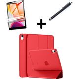 MobaxAksesuar Apple iPad Air 4/5. Nesil 10.9 Kılıf SET PU Deri Smart Tablet Kilifi Ekran Koruyucu + Kalem (10.Nesil Değildir) - iP Air 4/5.Nesil - Kırmızı