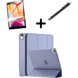 MobaxAksesuar Apple iPad Air 4/5. Nesil 10.9 Kılıf SET PU Deri Smart Tablet Kilifi Ekran Koruyucu + Kalem (10.Nesil Değildir) - iP Air 4/5.Nesil - Lavendery Gray