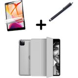 MobaxAksesuar Apple iPad Pro 11 1. 2. 3. 4. Nesil Kılıf Set Pu Deri Smart Tablet Kilifi Ekran Koruyucu + Kalem - iP Pro 11 - Gri