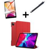MobaxAksesuar Apple iPad Pro 11 1. 2. 3. 4. Nesil Kılıf Set Pu Deri Smart Tablet Kilifi Ekran Koruyucu + Kalem - iP Pro 11 - Kırmızı
