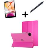 MobaxAksesuar Apple iPad Pro 11 1. 2. 3. 4. Nesil Kılıf Set Pu Deri Smart Tablet Kilifi Ekran Koruyucu + Kalem - iP Pro 11 - Koyu Pembe