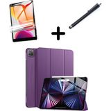 MobaxAksesuar Apple iPad Pro 11 1. 2. 3. 4. Nesil Kılıf Set Pu Deri Smart Tablet Kilifi Ekran Koruyucu + Kalem - iP Pro 11 - Mor