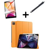 MobaxAksesuar Apple iPad Pro 11 1. 2. 3. 4. Nesil Kılıf Set Pu Deri Smart Tablet Kilifi Ekran Koruyucu + Kalem - iP Pro 11 - Turuncu
