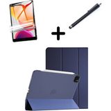 MobaxAksesuar Apple iPad Pro 12.9 3. 4. 5. 6. Nesil Kılıf Set Pu Deri Smart Tablet Kilifi Ekran Koruyucu + Kalem - iP Pro 12.9 3/4/5/6.Nesil - Lacivert