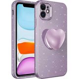 MobaxAksesuar Apple iPhone 11 Kılıf Simli Pop Soketli Kalp Kapak - Mor - iP 11