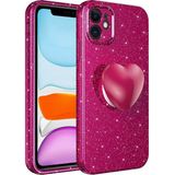 MobaxAksesuar Apple iPhone 11 Kılıf Simli Pop Soketli Kalp Kapak - Mürdüm - iP 11