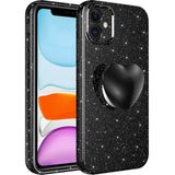 MobaxAksesuar Apple iPhone 11 Kılıf Simli Pop Soketli Kalp Kapak - Siyah - iP 11
