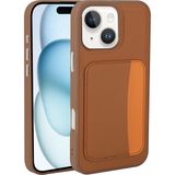 MobaxAksesuar Apple iPhone 13 Kılıf Pu Deri Kartlıklı X-Kart Silikon Kapak - Kahverengi - iP 13
