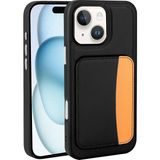 MobaxAksesuar Apple iPhone 13 Kılıf Pu Deri Kartlıklı X-Kart Silikon Kapak - Siyah - iP 13