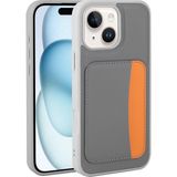 MobaxAksesuar Apple iPhone 14 Kılıf Pu Deri Kartlıklı X-Kart Silikon Kapak - Koyu Gri - iP 14