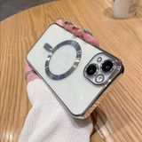 MobaxAksesuar Apple iPhone 15 Plus Kılıf Magsafe Kamera Lensli Korumalı Şeffaf Silikon Kapak - Gümüş - iP 15 Plus