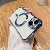 MobaxAksesuar Apple iPhone 15 Plus Kılıf Magsafe Kamera Lensli Korumalı Şeffaf Silikon Kapak - iP 15 Plus - Mavi - Fuşya