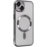 MobaxAksesuar Apple iPhone 15 Plus Kılıf Magsafe Kamera Lensli Korumalı Şeffaf Silikon Kapak - Koyu Gri - iP 15 Plus