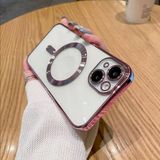 MobaxAksesuar Apple iPhone 15 Plus Kılıf Magsafe Kamera Lensli Korumalı Şeffaf Silikon Kapak - Rose Gold - iP 15 Plus