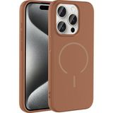 MobaxAksesuar Apple iPhone 15 Pro Kılıf Yumuşak Dokulu M-Safe Şarj Özellikli Meta Kapak - Kahverengi - iP 15Pro