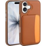 MobaxAksesuar Apple iPhone 16 Kılıf Pu Deri Kartlıklı X-Kart Silikon Kapak - Kahverengi - iP 16