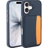 MobaxAksesuar Apple iPhone 16 Kılıf Pu Deri Kartlıklı X-Kart Silikon Kapak - Lacivert - iP 16