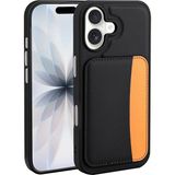 MobaxAksesuar Apple iPhone 16 Kılıf Pu Deri Kartlıklı X-Kart Silikon Kapak - Siyah - iP 16