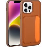 MobaxAksesuar Apple iPhone 16 Pro Kılıf Pu Deri Kartlıklı X-Kart Silikon Kapak - Kahverengi - iP 16Pro