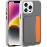 MobaxAksesuar Apple iPhone 16 Pro Kılıf Pu Deri Kartlıklı X-Kart Silikon Kapak - Koyu Gri - iP 16Pro