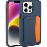 MobaxAksesuar Apple iPhone 16 Pro Kılıf Pu Deri Kartlıklı X-Kart Silikon Kapak - Lacivert - iP 16Pro