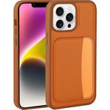 MobaxAksesuar Apple iPhone 16 Pro Kılıf Pu Deri Kartlıklı X-Kart Silikon Kapak - Turuncu - iP 16Pro