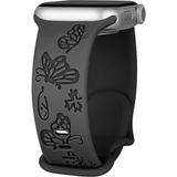 MobaxAksesuar Apple Watch 10/11 42mm-38/40/41mm Kordon Kelebek Desen Yumuşak Silikon Kordon 2/3/4/5/6/se/7/8/9 - Siyah - Ap 10/11 42/38-40-41mm