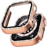 MobaxAksesuar Apple Watch 10/11 Serisi 42mm Ekran Koruyuculu Tek Sıra Kenar Taşlı Sert PC Kasa Koruyucu - Rose Gold - App 10/11 42mm