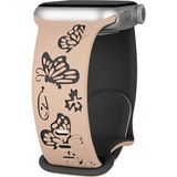 MobaxAksesuar Apple Watch 10/11/12 42mm-38/40/41mm Kordon Kelebek Desen Yumuşak Silikon Kordon 2/3/4/5/6/se/7/8/9 - Krem - Siyah - Ap 42/38-40-41mm