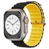 MobaxAksesuar Apple Watch 10/11/12 42mm-38/40/41mm Kordon Oluklu Geçmeli Silikon Band 75 2/3/4/5/6/se/7/8/9 - Siyah - Sarı - Ap 42/38-40-41mm