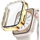 Mobaxaksesuar Apple Watch 40MM Ekran Koruyuculu Tek Sıra Kenar Taşlı Sert Pc Kasa Koruyucu - Gold - Ap 40mm