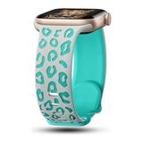 MobaxAksesuar Apple Watch 44/45/46/49mm Kordon Leopar Desen Yumuşak Silikon Kordon 2/3/4/5/6/se/7/8/9/10/11/ultra - Gri - Turkuaz - Ap 42-44-45-46-49mm